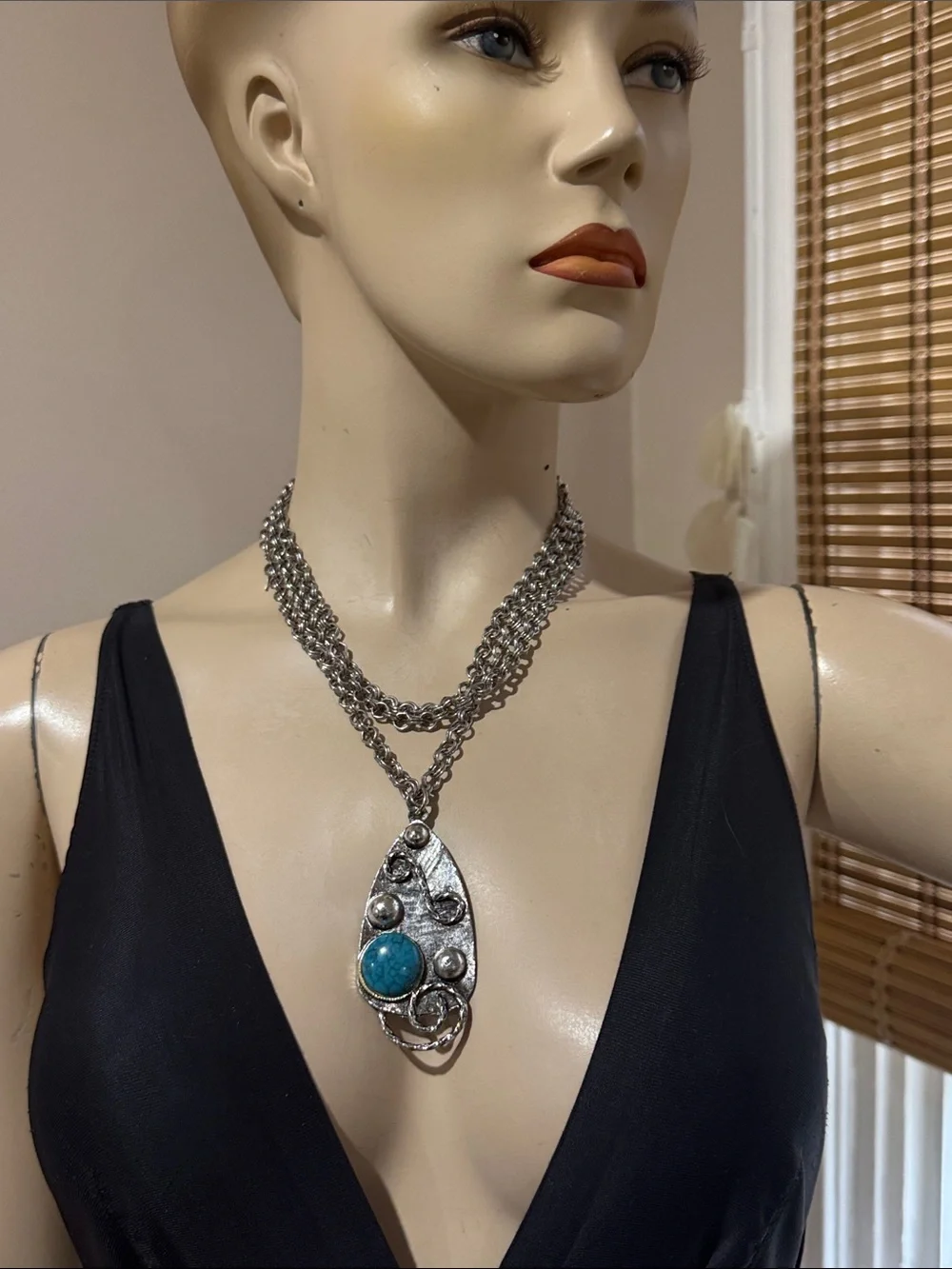 Vintage 55” Trifari Silver Chain Necklace with Pendant